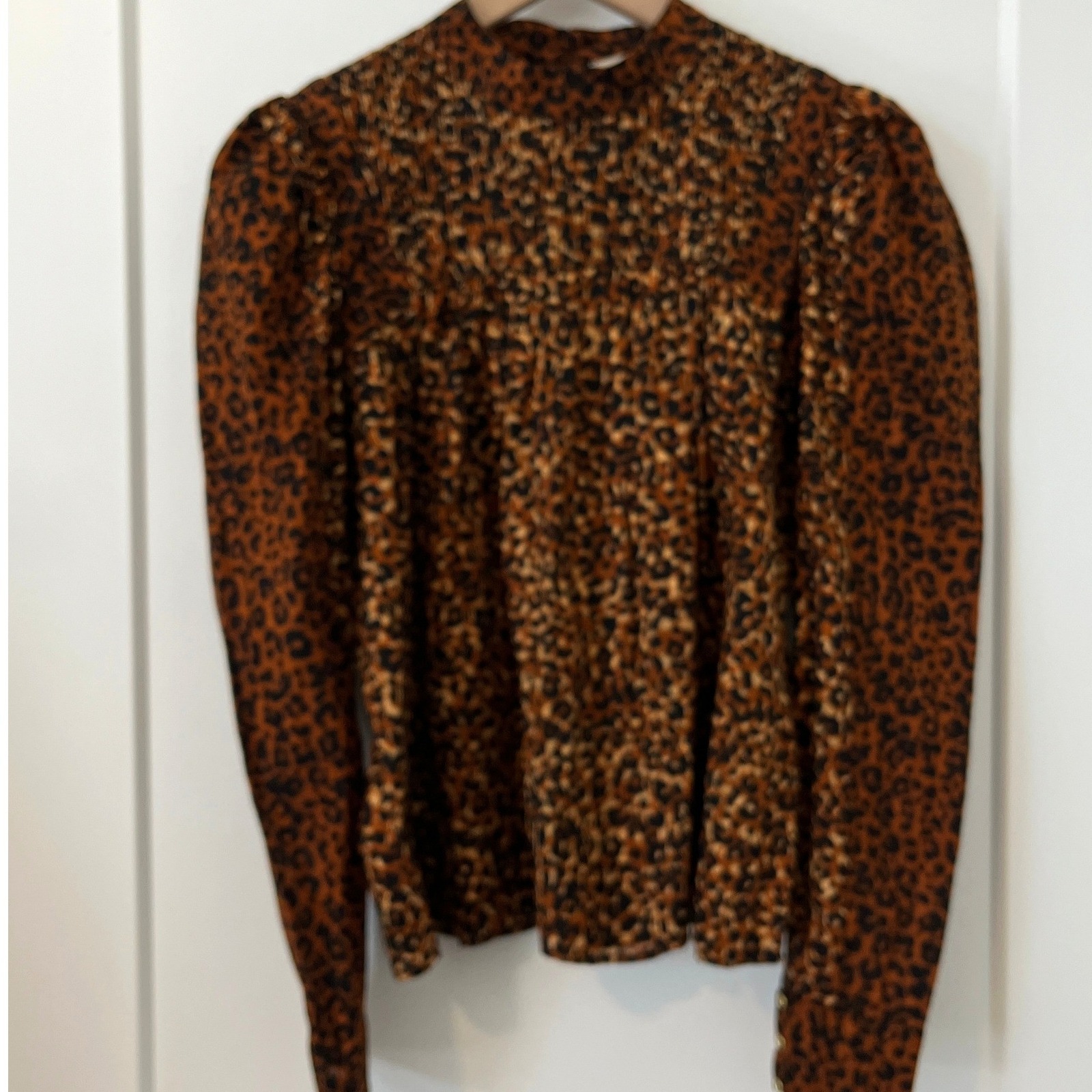 Ulla Johnson Vesna Blouse Leopard Print Mock Neck Brown Black Lightweight Size 0